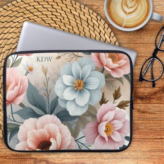 Funda Para Portátil Monograma Floral Pastel Delicado