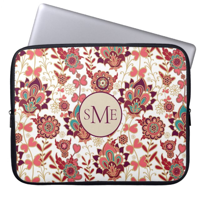 Funda Para Portátil Monograma floral Retro Paisley (Frente)