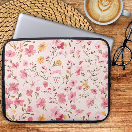 Funda Para Portátil Monograma floral rosa