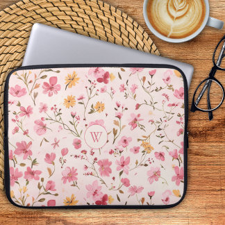 Funda Para Portátil Monograma floral rosa
