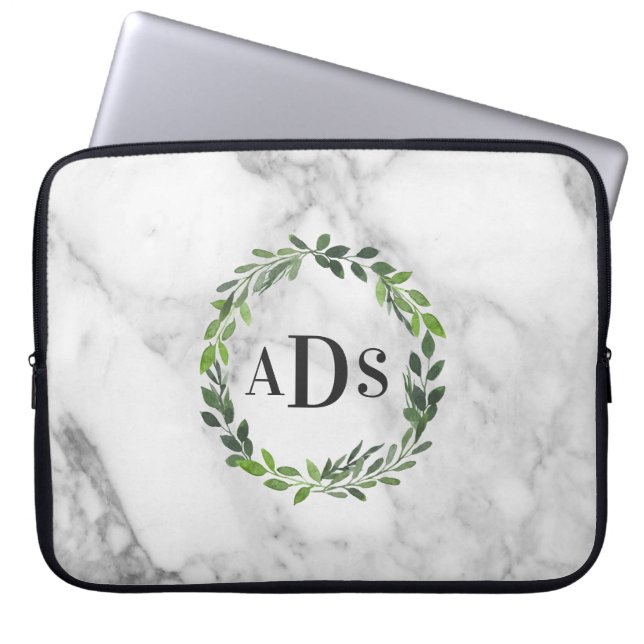 Funda Para Portátil Monograma folicular de mármol y acuarela (Frente)