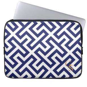 Funda Para Portátil Monograma geométrico abstracto azul moderno de lo