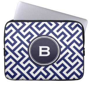 Funda Para Portátil Monograma geométrico abstracto azul moderno de lo