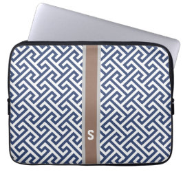 Funda Para Portátil Monograma geométrico dominante griego azul