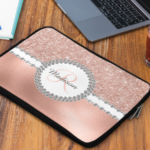 Funda Para Portátil Monograma Glam Diamante Brillo Rose Gold