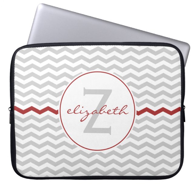 Funda Para Portátil Monograma gris de Chevron (Frente)