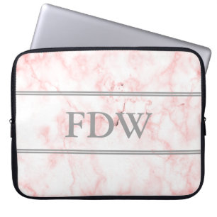 Funda Para Portátil Monograma gris en el falso mármol rosado