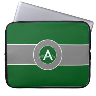 Funda Para Portátil Monograma gris verde oscuro personalizado