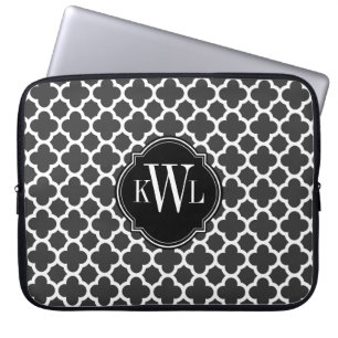 Funda Para Portátil Monograma gris y blanco del modelo de Quatrefoil