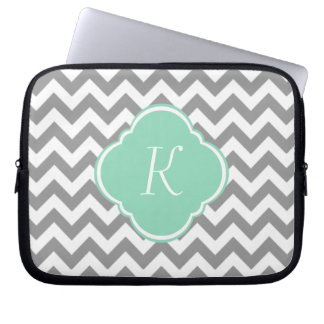 Funda Para Portátil Monograma gris y blanco del personalizado de la
