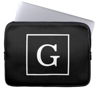 Funda Para Portátil Monograma inicial con marco blanco negro