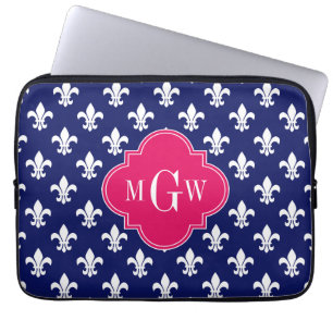 Funda Para Portátil Monograma inicial de la frambuesa 3 blancos de la