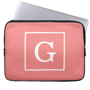 Funda Para Portátil Monograma inicial enmarcado blanco coralino ligero