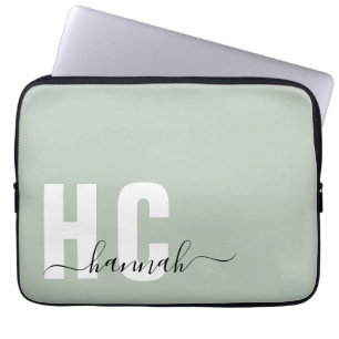 Funda Para Portátil Monograma inicial mínimo moderno verde sabio
