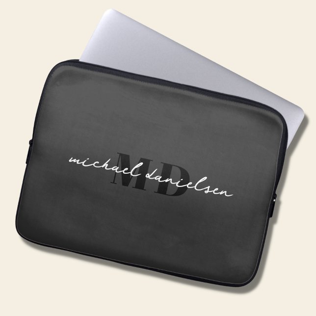 Funda Para Portátil Monograma inicial moderno negro y elegante (Subido por el creador)