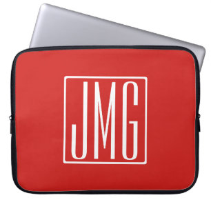 Funda Para Portátil Monograma inicial Rojo y blanco (o color mareado