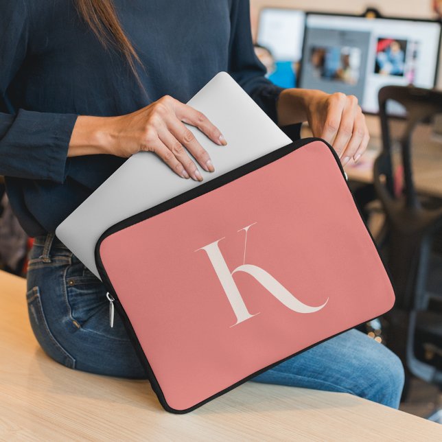 Funda Para Portátil Monograma inicial simple de limpieza rosa Rubor (Subido por el creador)