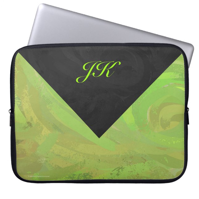 Funda Para Portátil Monograma Kiwi Bash Green y Black (Frente)