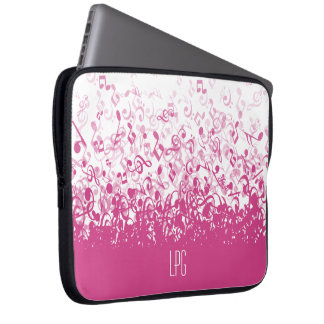 Funda Para Portátil Monograma Lluvia Notas musicales Fuchsia Pink