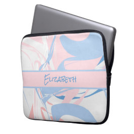 Funda Para Portátil Monograma Mármol Remolino Azul Blanco Rosa 