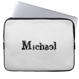 Funda Para Portátil Monograma minimalista moderno con nombre gris negr