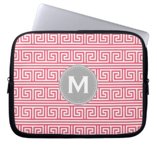 Funda Para Portátil Monograma modelo de clave griega rosa moderna