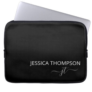 Funda Para Portátil Monograma moderno Blanco negro elegante