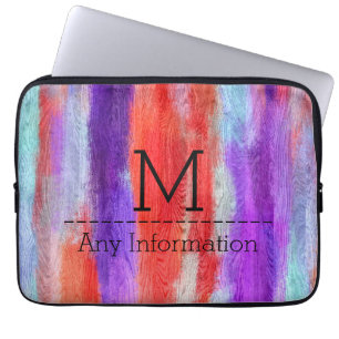 Funda Para Portátil Monograma moderno colorido de veta de madera #6