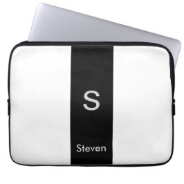 Funda Para Portátil Monograma Moderno de Dos Tonos Negro y Blanco