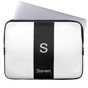 Funda Para Portátil Monograma Moderno de Dos Tonos Negro y Blanco