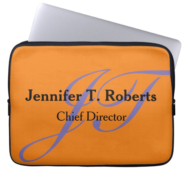 Funda Para Portátil Monograma moderno de escritura gris claro (Frente)