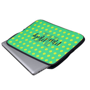 Funda Para Portátil Monograma moderno de flores verdes de color amaril