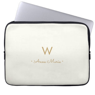 Funda Para Portátil Monograma moderno de oro con letra script