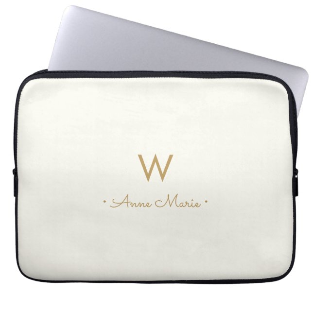 Funda Para Portátil Monograma moderno de oro con letra script (Frente)