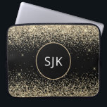 Funda Para Portátil Monograma moderno de Purpurina negro de oro para u<br><div class="desc">Purpurina Gold de lujo y Black Faux y Funda Sparkle Elegant Monogrammed Initials. Este funda se puede personalizar para incluir su nombre inicial y su nombre de pila.</div>