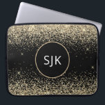 Funda Para Portátil Monograma moderno de Purpurina negro de oro para u<br><div class="desc">Purpurina Gold de lujo y Black Faux y Funda Sparkle Elegant Monogrammed Initials. Este funda se puede personalizar para incluir su nombre inicial y su nombre de pila.</div>