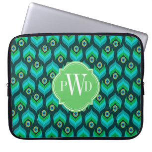 Funda Para Portátil Monograma moderno del modelo de la pluma del pavo