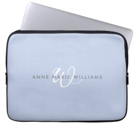 Funda Para Portátil Monograma moderno en azul y blanco