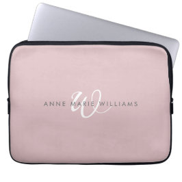 Funda Para Portátil Monograma moderno en blanco con letra script en li