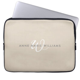 Funda Para Portátil Monograma moderno en blanco y bronceado
