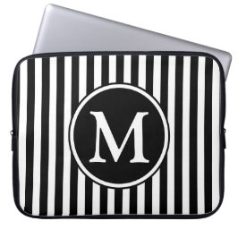 Funda Para Portátil Monograma moderno en blanco y negro