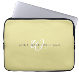 Funda Para Portátil Monograma moderno en escritura blanca Chartreuse