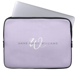 Funda Para Portátil Monograma moderno en escritura blanca lavanda