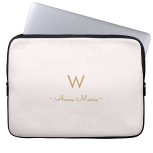 Funda Para Portátil Monograma moderno en rosa dorado y letra script