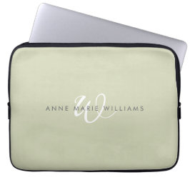 Funda Para Portátil Monograma moderno en verde y blanco