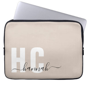 Funda Para Portátil Monograma moderno mínimo personalizado Beige