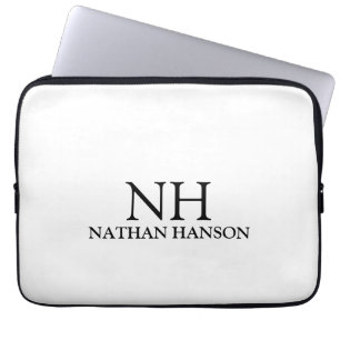 Funda Para Portátil Monograma moderno simple en blanco y negro