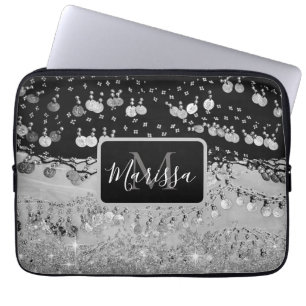 Funda Para Portátil Monograma moneda negra y gitana plateada