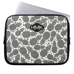 Funda Para Portátil Monograma monocromático de las piñas el  