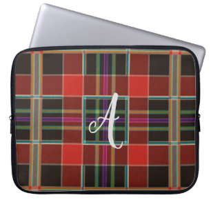 Funda Para Portátil Monograma Multicolor Plaid (Tartán), Personalizado